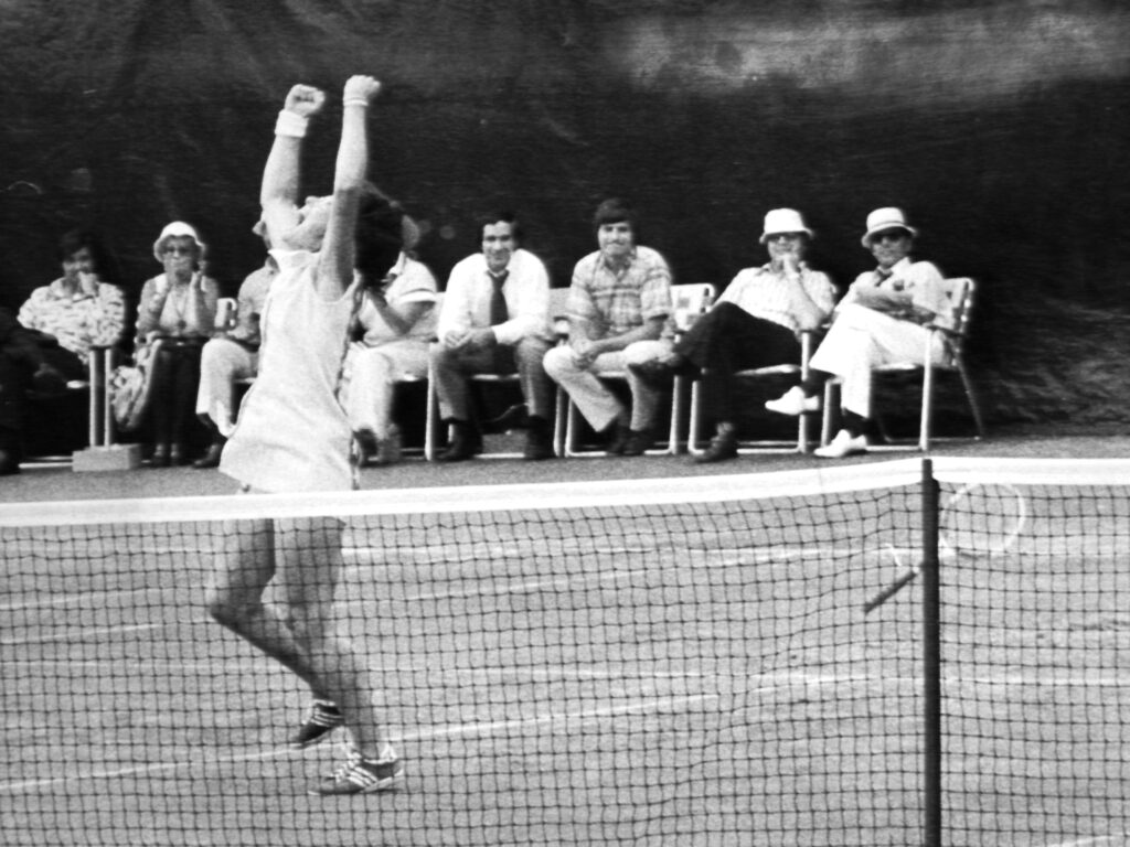 Billie Jean King shouts ecstatically after she defeated Evonne Goolagong, 2-6, 6-3, 7-5, to capture the U.S. Open tennis title