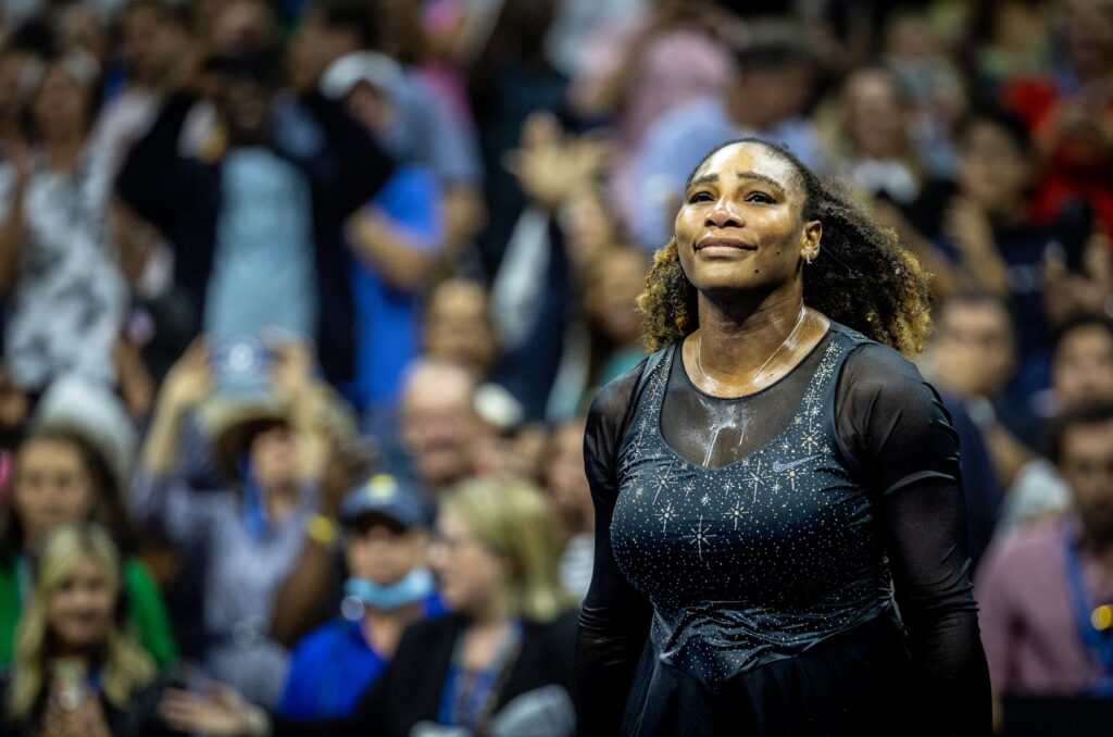Serena Williams gracefully taking in the moment as the crowd cheers her after losing her career ending match against Ajla Tomljanovic during their 3rd round match at the US Open in Arthur Ashe Stadium in Flushing, New York on September 2, 2022.