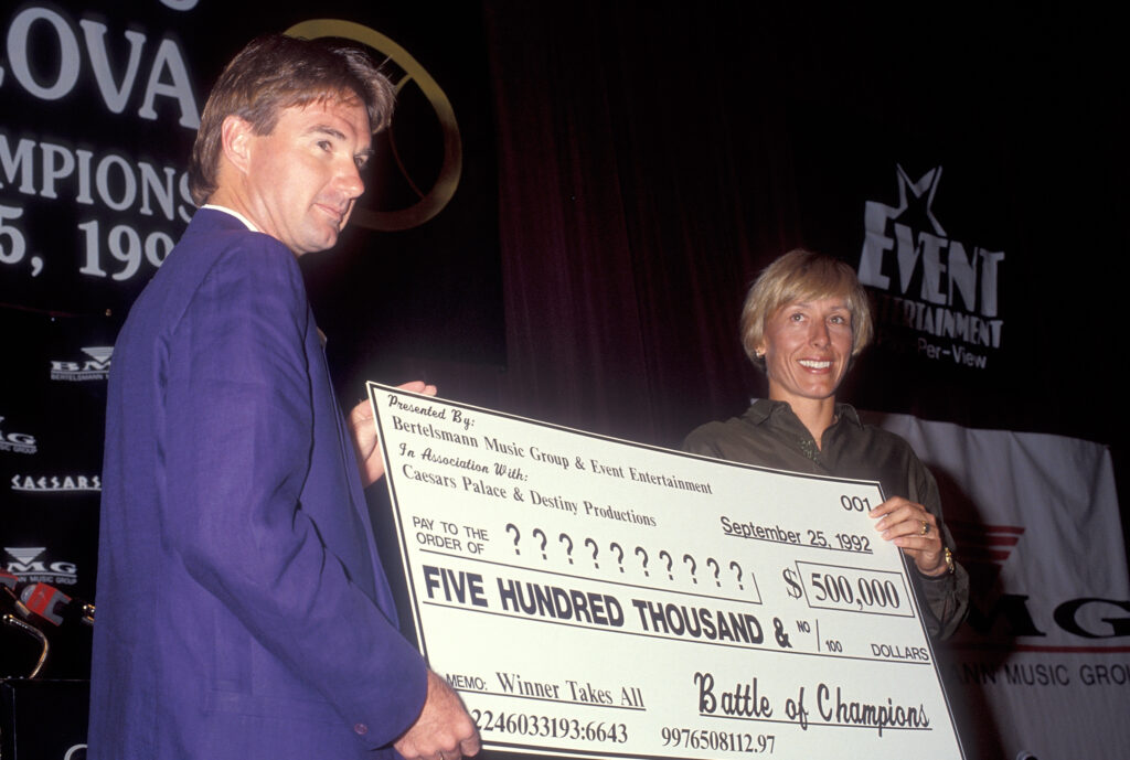 Athlete Jimmy Connors and athlete Martina Navratilova attend the Press Conference to Announces the "Battle of Champions" Pay-Per-View Tennis Match Jimmy Connors vs. Martina Navratilova on August 10, 1992 at the Century Plaza Hotel in Century City, California.