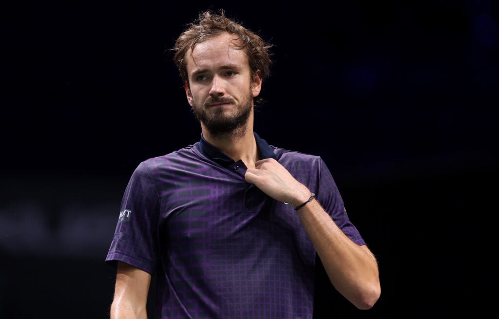 Daniil Medvedev against Jaume Munar of Spain during day two of the Rolex Paris Masters 2025 on October 28, 2025 in Nanterre, France.