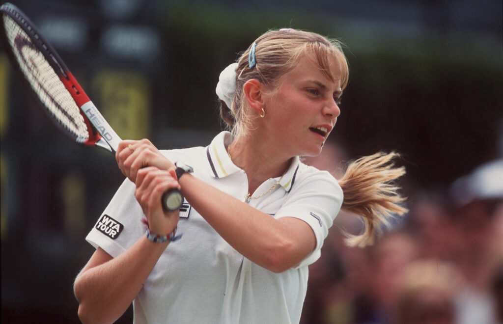 Jelena Dokic hits a backhand