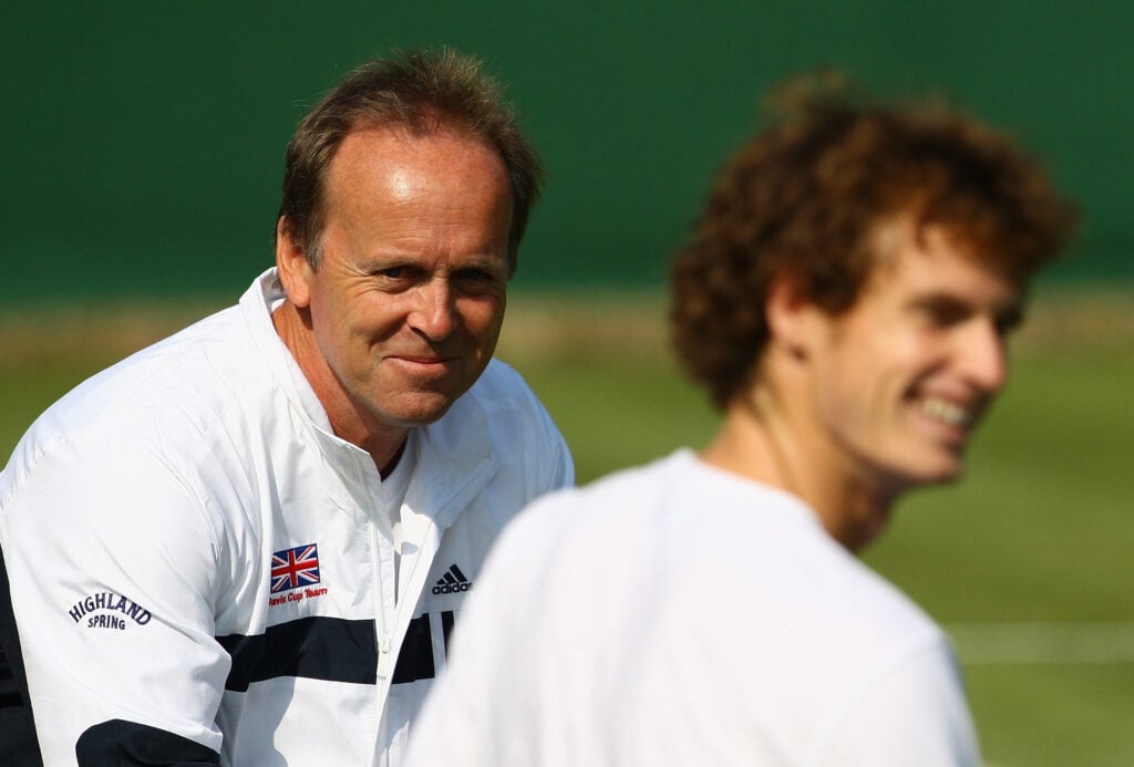 Captain, John Lloyd and Andy Murray of Great Britain look on during a practice session for the Davis Cup World Group Playoff tie between Great Britain and Austria at the AELTC on September 18, 2008 in London, England.