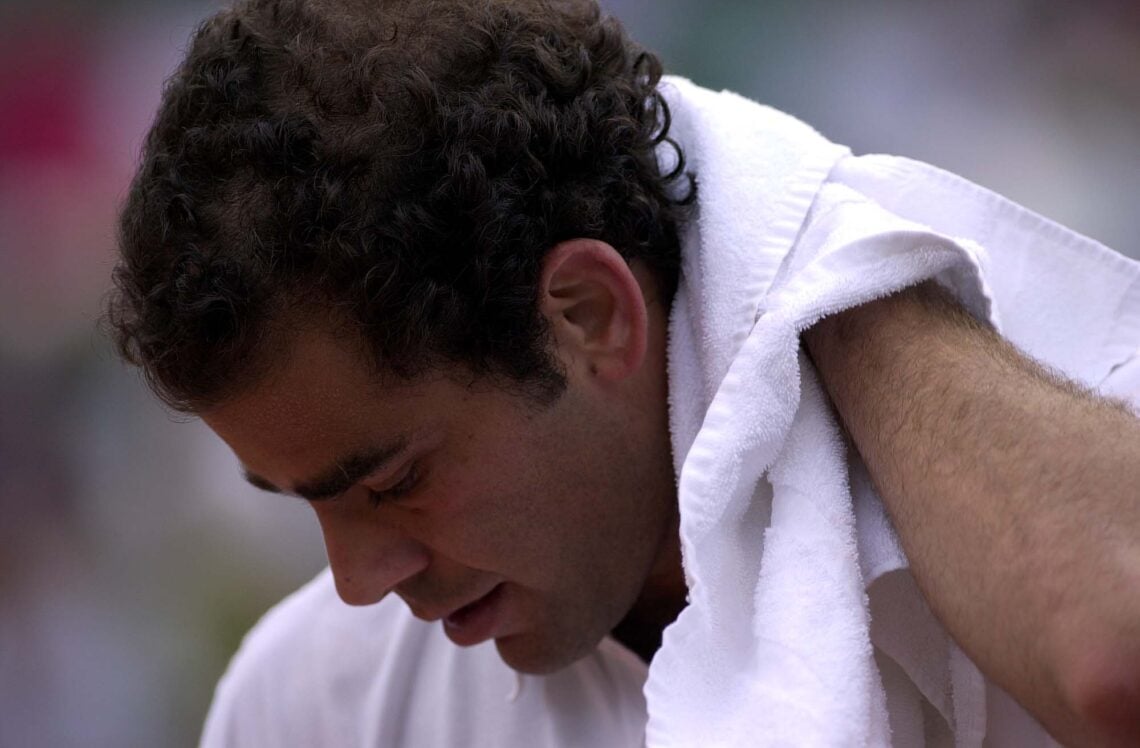 31 May 2001: A dejected Pete Sampras of the USA after losing his second round match against Galo Blanco of Spain during the French Open Tennis at ...