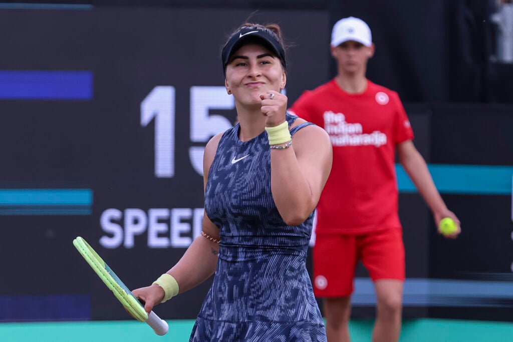 Bianca Vanessa Andreescu of Canada in action during the WTA tennis game against Naomi Osaka of Japan at the Autotron, the Rosmalen Grass Court Championships or Libéma Open, an ATP 250 and WTA event in Den Bosch, the Netherlands on June 14, 2024