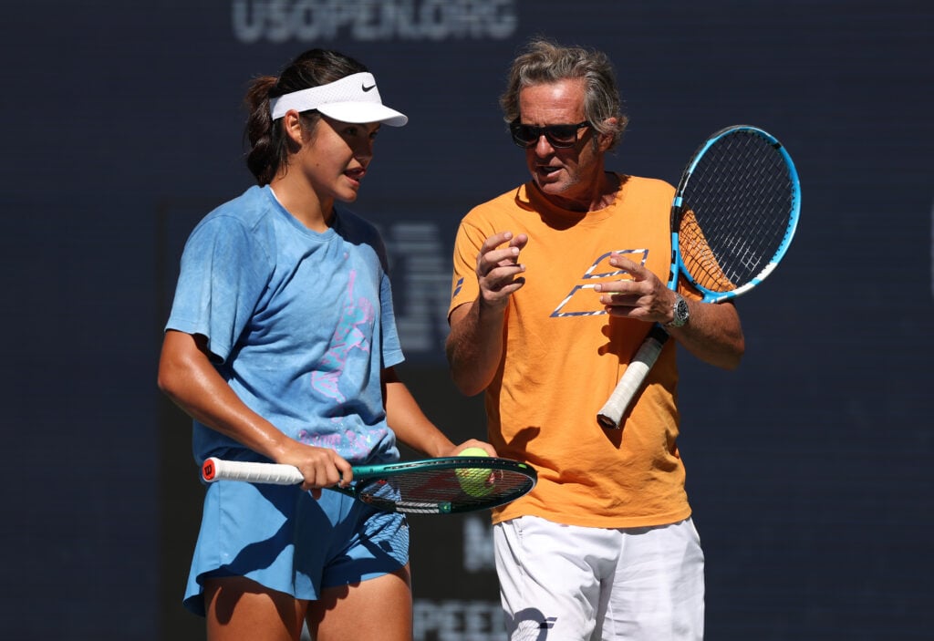Emma Raducanu and Franciscio Roig chat
