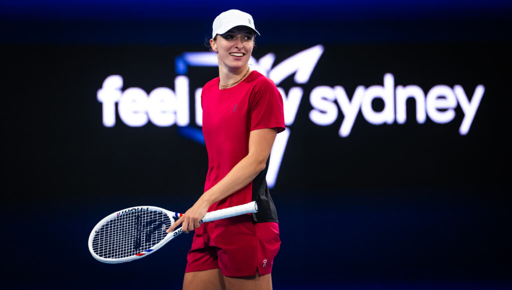 Iga Swiatek of Poland during doubles practice ahead of the United Cup at Ken Rosewall Arena on January 02, 2026 in Sydney, Australia.