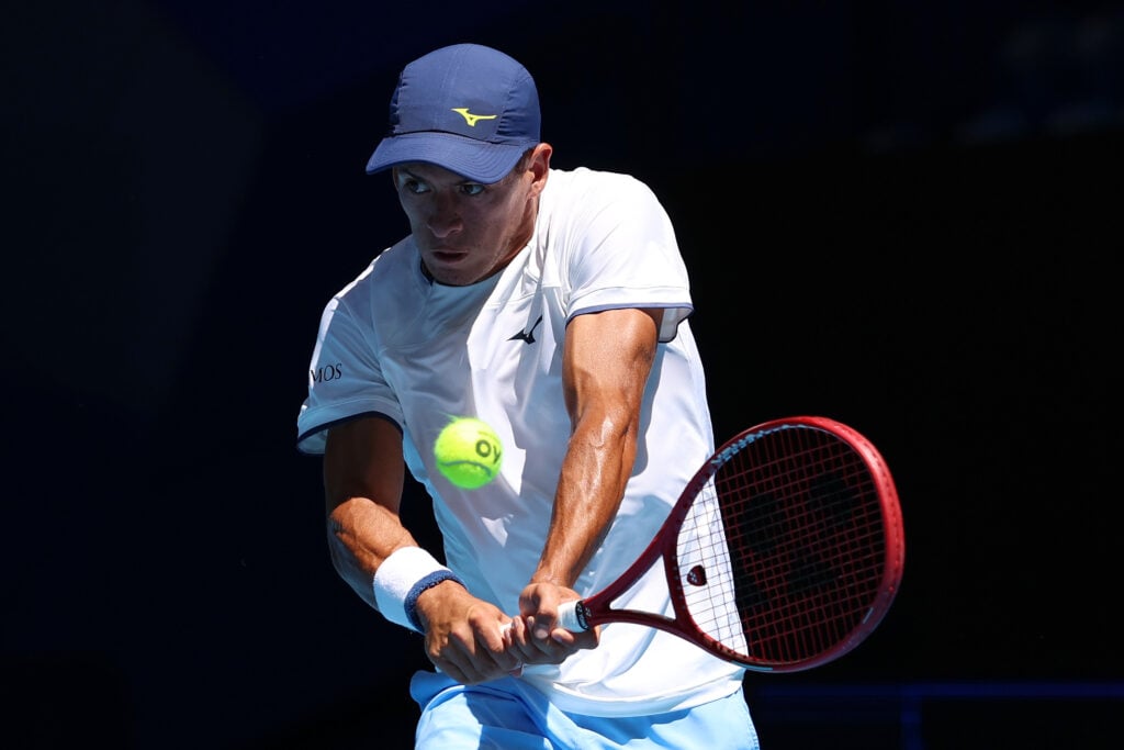 Sebastian Baez of Team Argentinia in the Men's singles match against Jaume Munar of Team Spain during Day 1 of the United Cup at RAC Arena on January 02, 2026 in Perth, Australia.