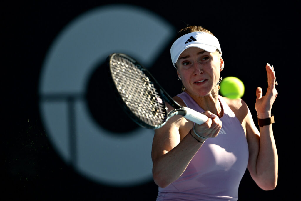 Elina Svitolina of the Ukraine plays a forehand during the singles final against Xinyu Wang of China during day 7 of the 2025 ASB Classic at ASB Tennis Centre on January 11, 2026 in Auckland, New Zealand.