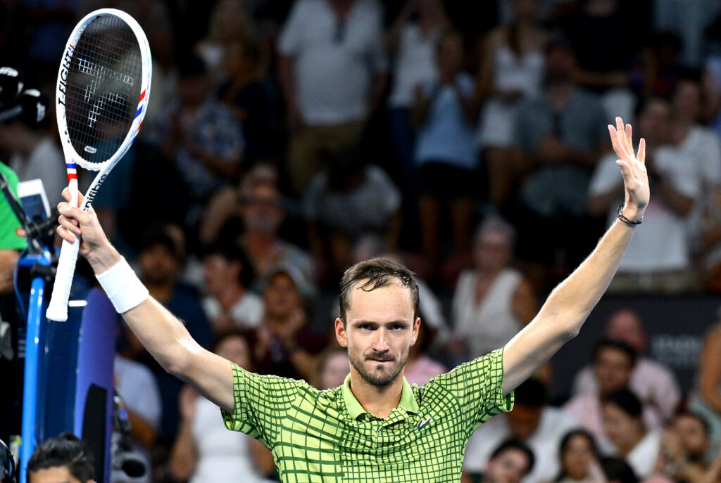 Daniil Medvedev of Russia celebrates victory after the menβs singles final match against Brandon Nakashima of USA during the 2026 Brisbane International at Pat Rafter Arena on January 11, 2026 in Brisbane, Australia.