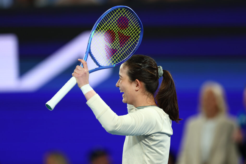 Joanna Garland takes part in the 1 Point Slam ahead of the 2026 Australian Open at Melbourne Park on January 14, 2026 in Melbourne, Australia.