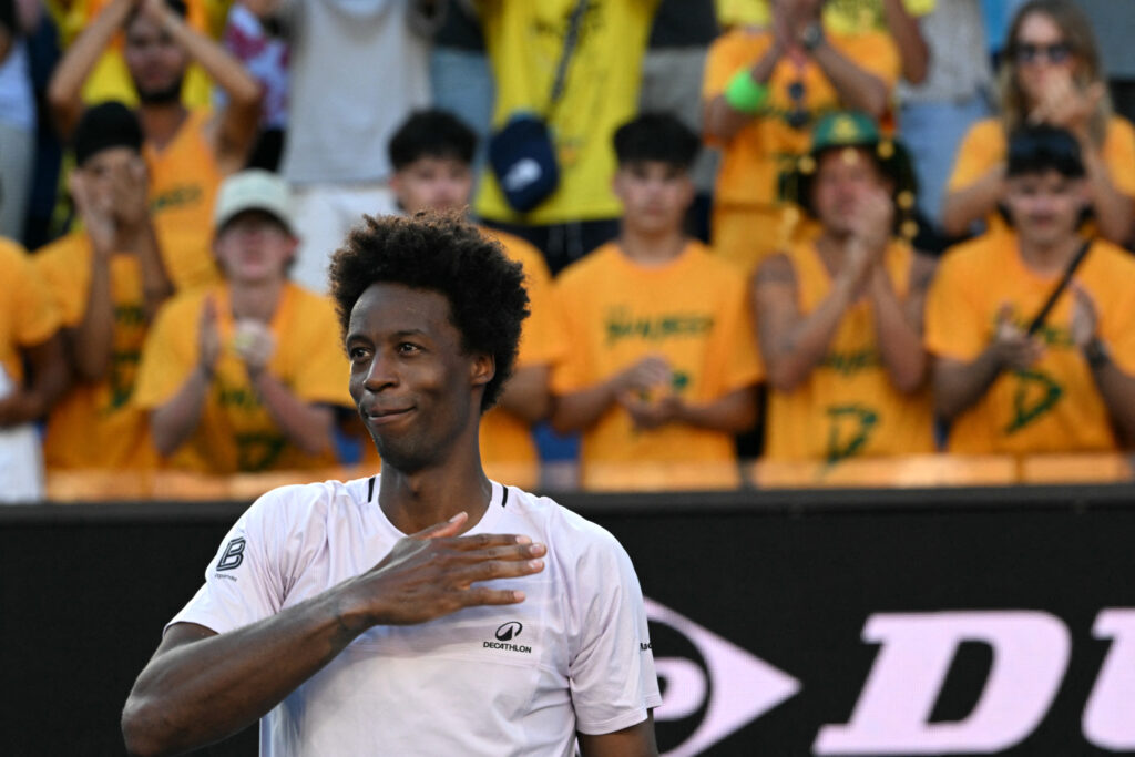 France's Gael Monfils acknowledges the crowd after losing to Australia's Dane Sweeny in their men's singles match on day three of the Australian Open tennis tournament in Melbourne on January 20, 2026.