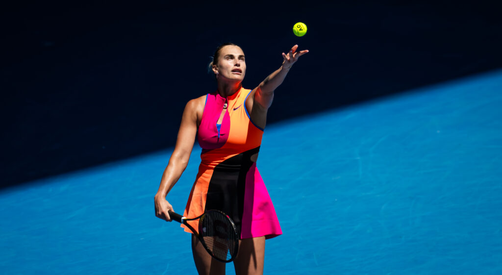 Aryna Sabalenka in action against Victoria Mboko of Canada in the fourth round on Day 8 of the 2026 Australian Open at Melbourne Park on January 25, 2026 in Melbourne, Australia