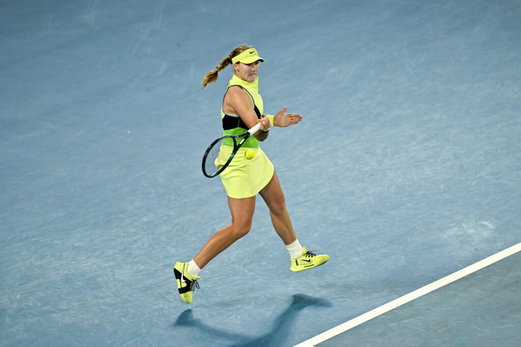 Elina Svitolina (UKR) in action against Mirra Andreeva during round 4 at the Australian Open grand slam tennis tournament at Melbourne Park in Melbourne, Australia on January 25, 2026