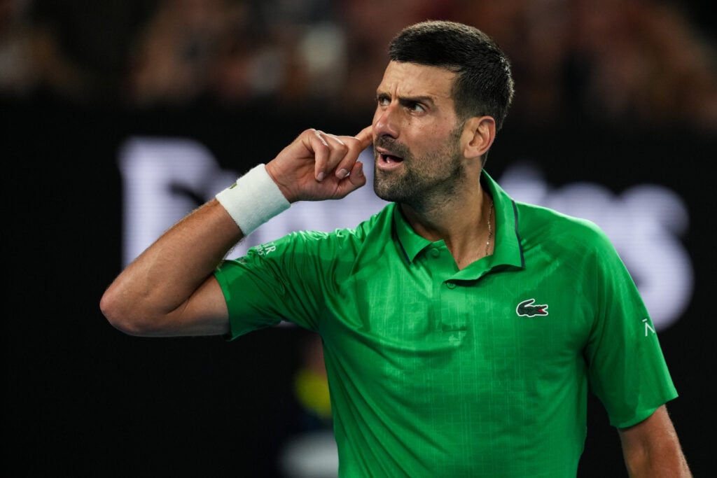Novak Djokovic of Serbia celebrates the victory in the Men's Singles Third Round match against Botic van de Zandschulp of the Netherlands during day seven of the 2026 Australian Open at Melbourne Park on January 24, 2026 in Melbourne, Australia.