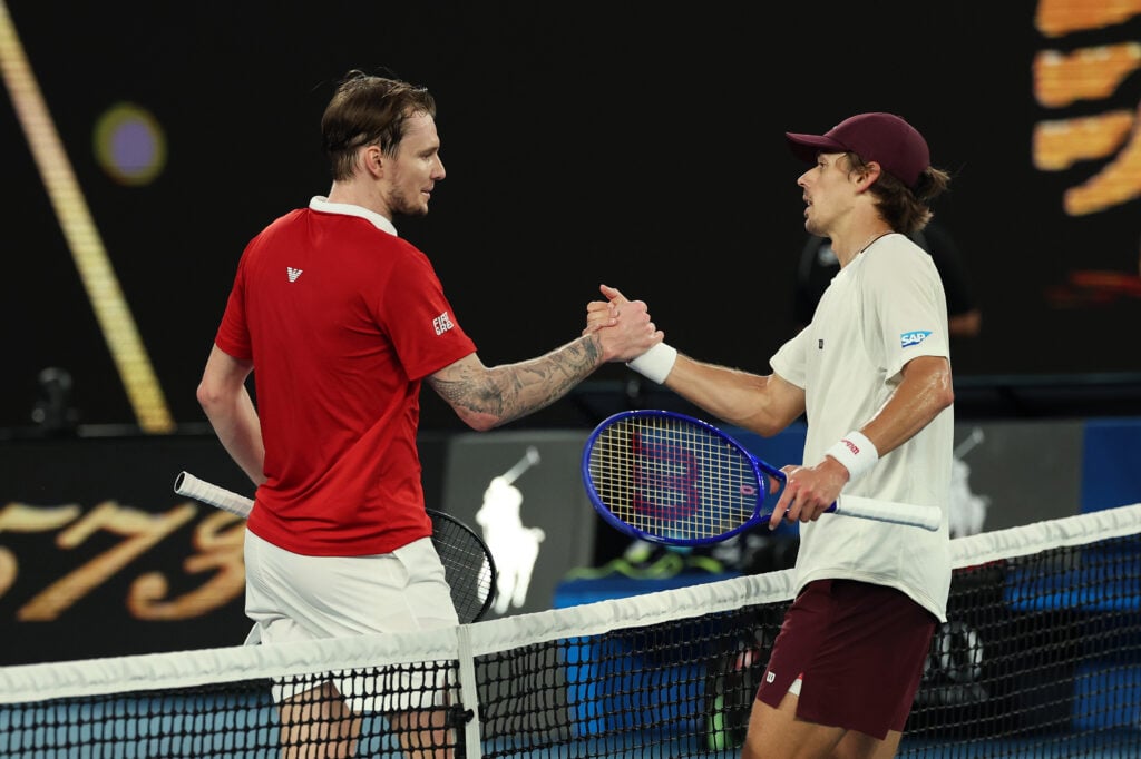 Alex de Minaur and Alexander Bublik shake hands