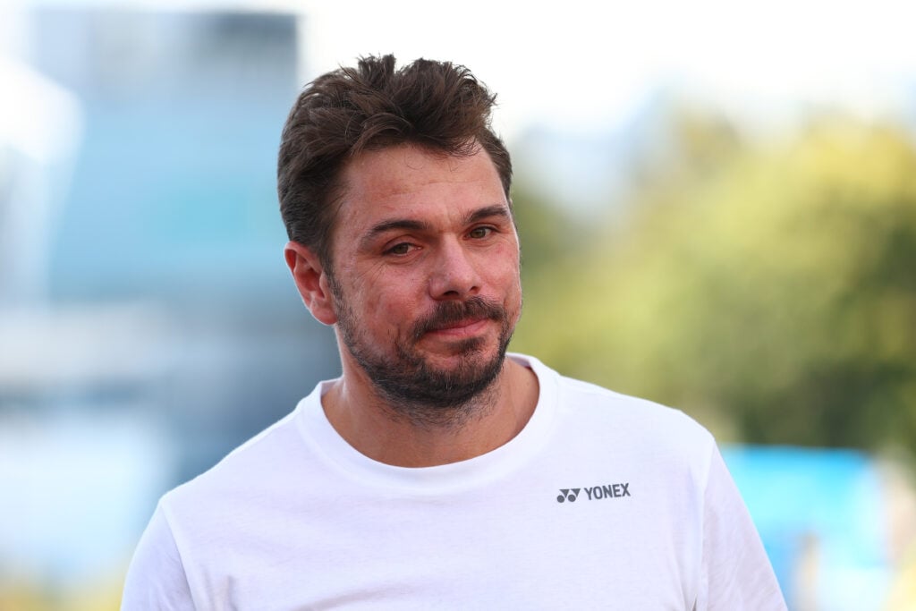Stan Wawrinka of Switzerland looks on during a media conference ahead of the 2024 Australian Open at Melbourne Park on January 06, 2024 in Melbourne, Australia.