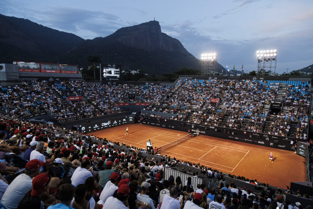 General view of the Guga Kuerten court during the final match of the Claro ATP 500 Rio Open 2025 between Sebastian Baez (R) of Argentina and Alexandre Muller of France at Jockey Club Brasileiro on February 23, 2025 in Rio de Janeiro, Brazil.