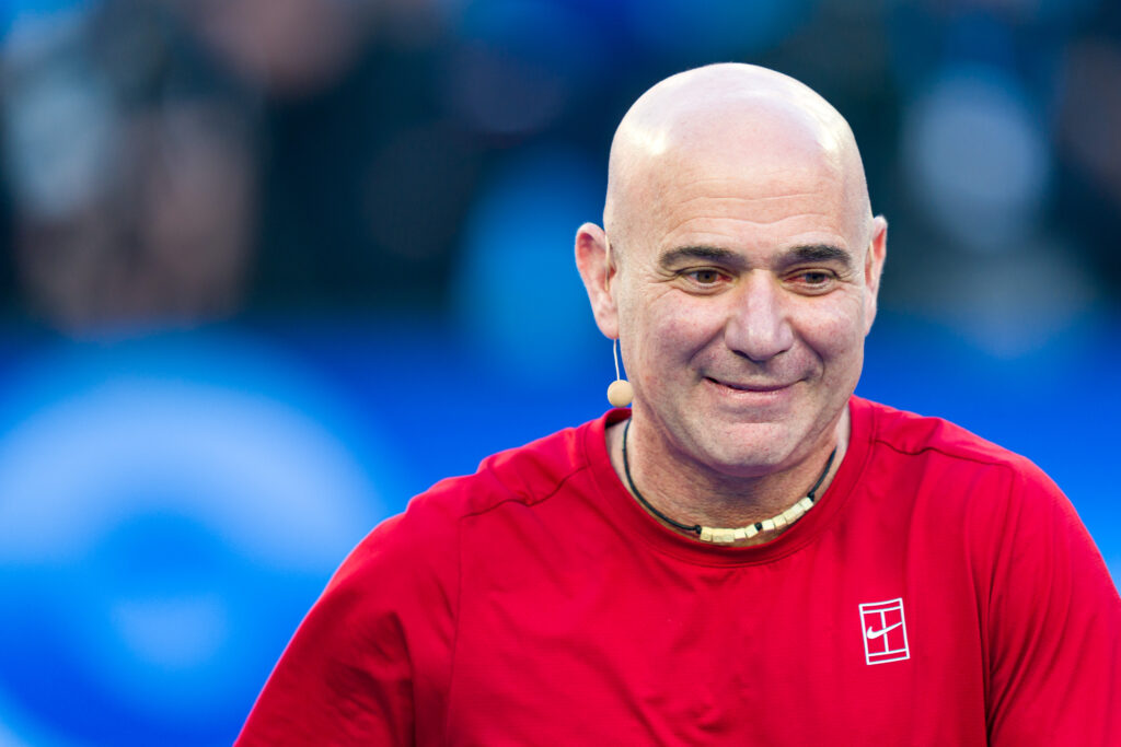 Andre Agassi of the United States looks on as he enters the arena during the Opening Ceremony ahead of the 2026 Australian Open at Melbourne Park on January 17, 2026 in Melbourne, Australia.