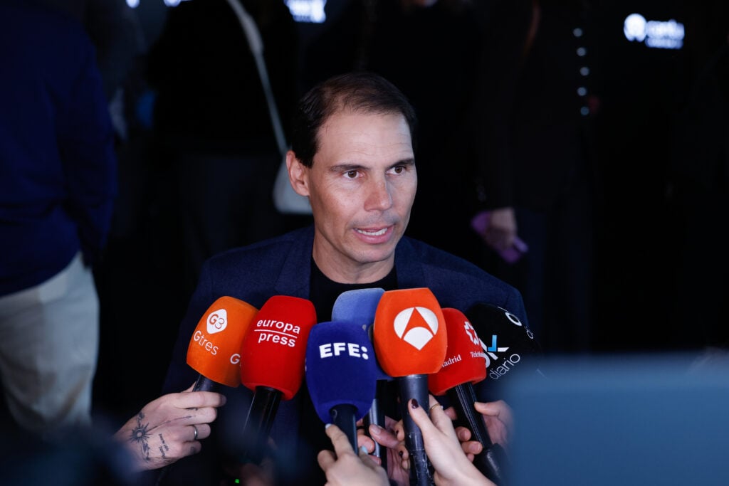 Rafa Nadal attends during the presentation of the Spin&Swing initiative by the Rafa Nadal Foundation and Cantabria Labs, at the Real Club de Campo Villa de Madrid on February 10, 2026, in Madrid, Spain.