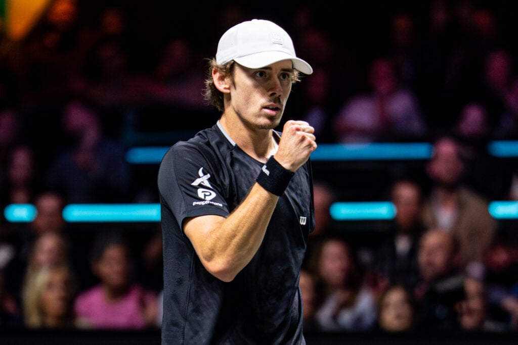 Alex de Minaur celebrates during Day Six of the ABN AMRO Open at Rotterdam Ahoy on February 14, 2026 in Rotterdam, Netherlands.
