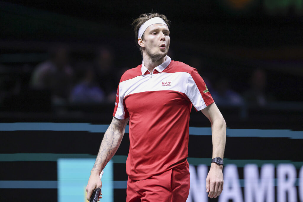 Alexander Bublik of Kazakhstan ( formerly Russia ) reacts during the quarter final tennis game at the men's single category, a match against Jaume Munar of Spain at the indoor ATP500 tournament ABN AMRO Open 2026 in Ahoy Arena venue. Rotterdam, the Netherlands on February 13, 2026