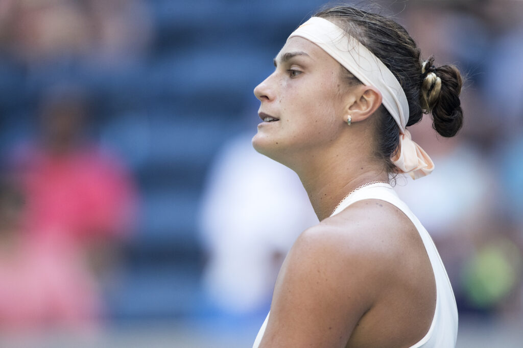 2018 US Open Tennis Tournament- Day Eight. Aryna Sabalenka of Belarus in action against Naomi Osaka of Japan in the Women's Singles round four match on Louis Armstrong Stadium at the 2018 US Open Tennis Tournament at the USTA Billie Jean King National Tennis Center on September 3rd, 2018 in Flushing, Queens, New York City.