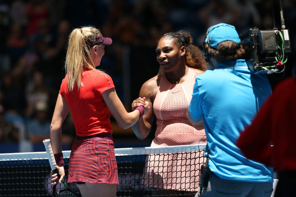Serena Williams of the United States shakes hands with Katie Boulter of Great Britain after winning the women's singles match during day six of the 2019 Hopman Cup at RAC Arena on January 03, 2019 in Perth, Australia.