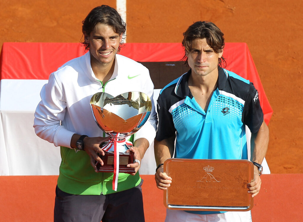 Rafael Nadal and David Ferrer pictured after the 2011 Monte-Carlo Masters final