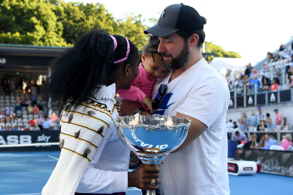 Serena Williams celebrates with her family after winning the 2020 ASB Classic
