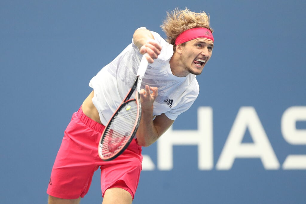 Alexander Zverev hits a serve during the 2020 US Open final