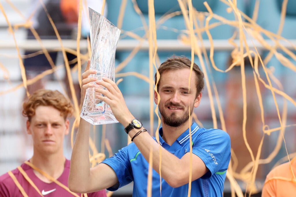 Daniil Medvedev celebrates after winning the 2023 Miami Open