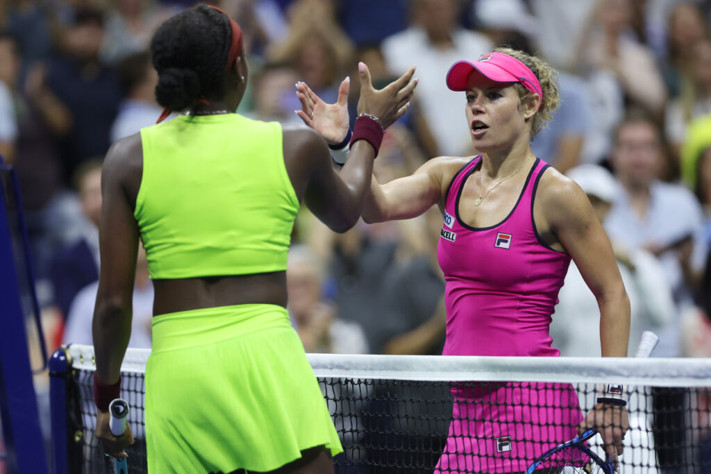 Laura Siegemund and Coco Gauff shake hands