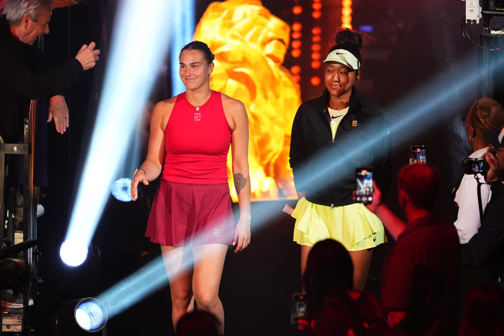 Naomi Osaka and Aryna Sabalenka walk on court together