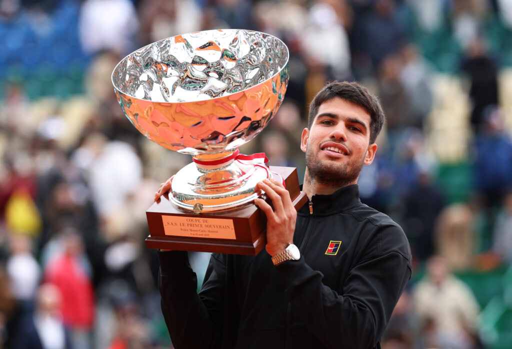 Carlos Alcaraz celebrates after winning the 2025 Monte-Carlo Masters
