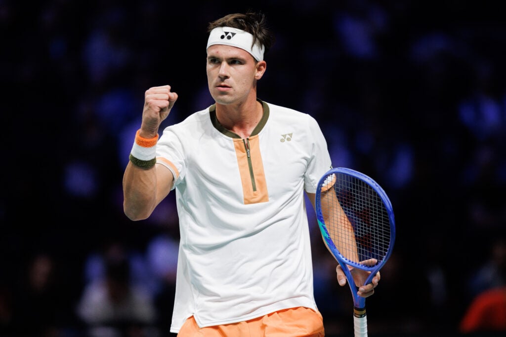 Daniel Altmaier of Germany celebrates point against Felix Auger-Aliassime of Canada during day four of the Rolex Paris Masters 2025 on October 30, 2025 in Nanterre, France.