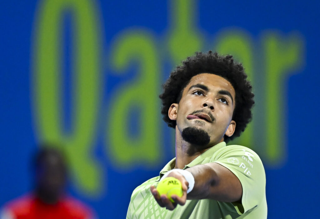 Arthur Fils serves at the 2026 Qatar Open