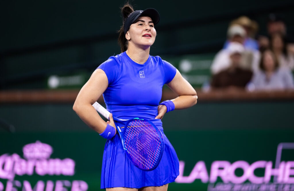 Bianca Andreescu reacts during the 2026 Indian Wells tournament