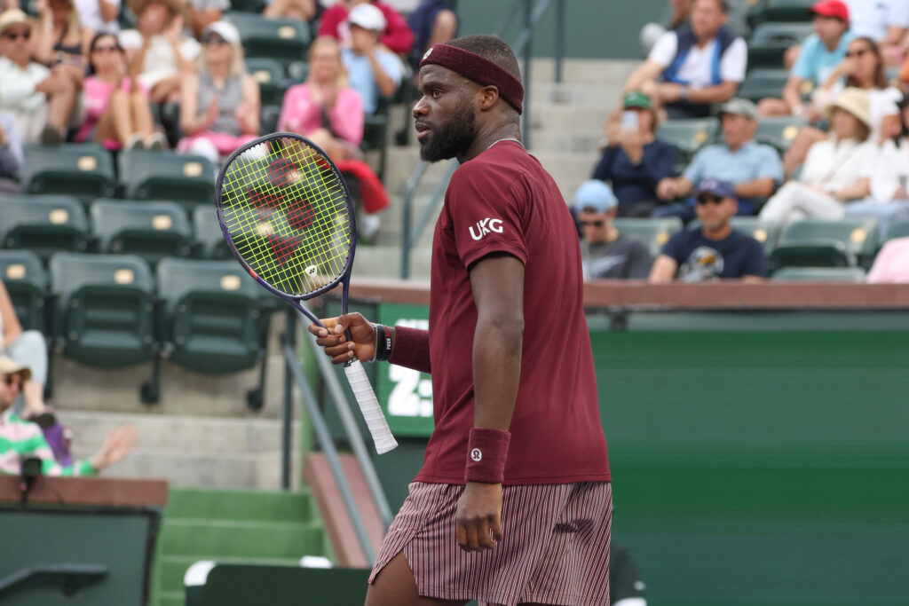 Frances Tiafoe (USA) looks to his team during the BNP Paribas Open on March 6, 2026 at Indian Wells Tennis Garden in Indian Wells, CA.