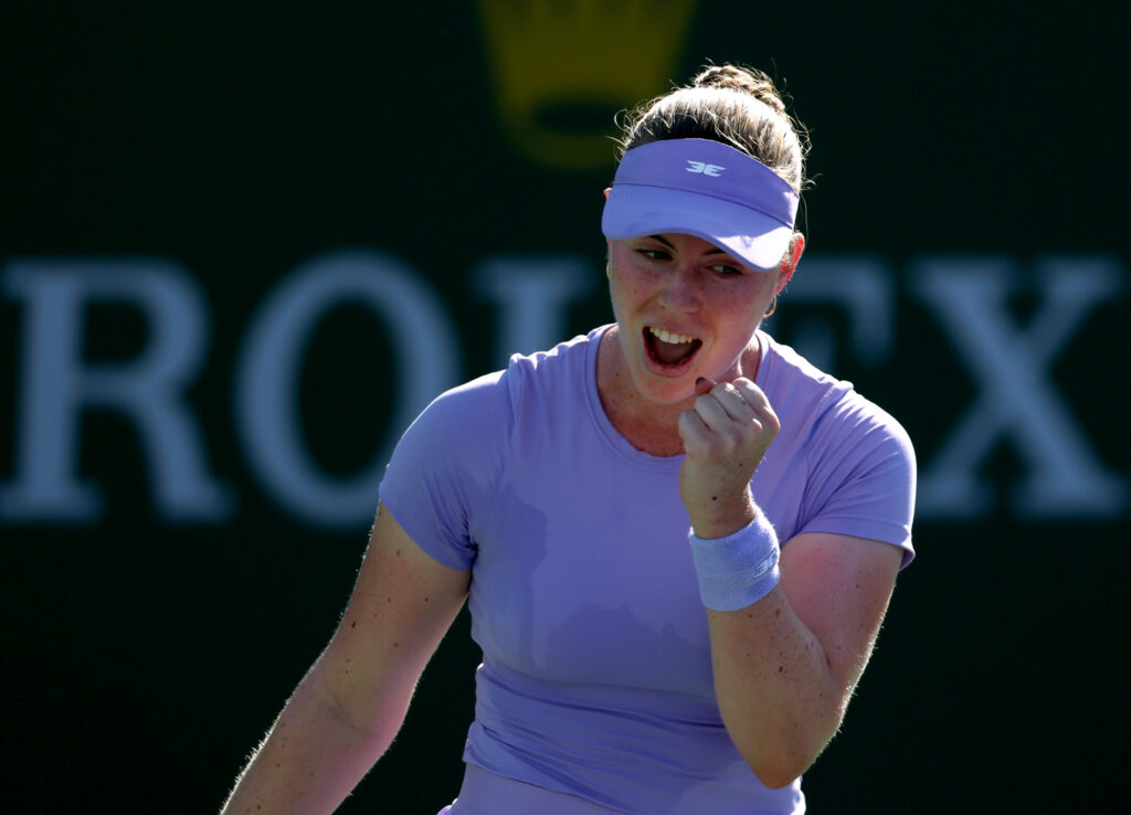 Talia Gibson celebrates at Indian Wells in 2026