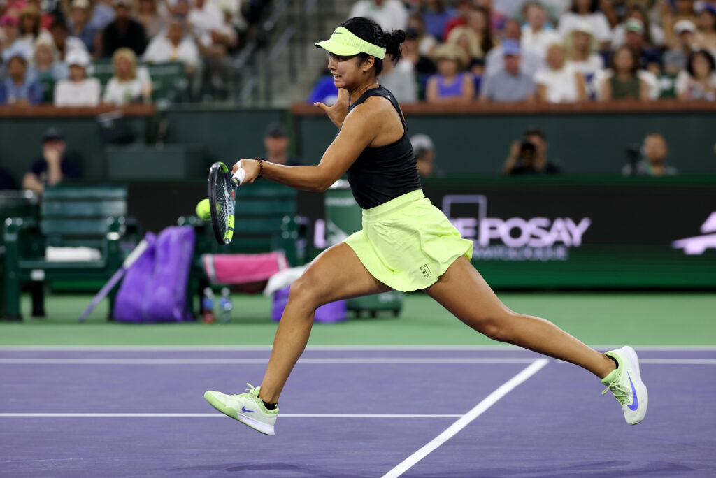 Coco Gauff hits a forehand