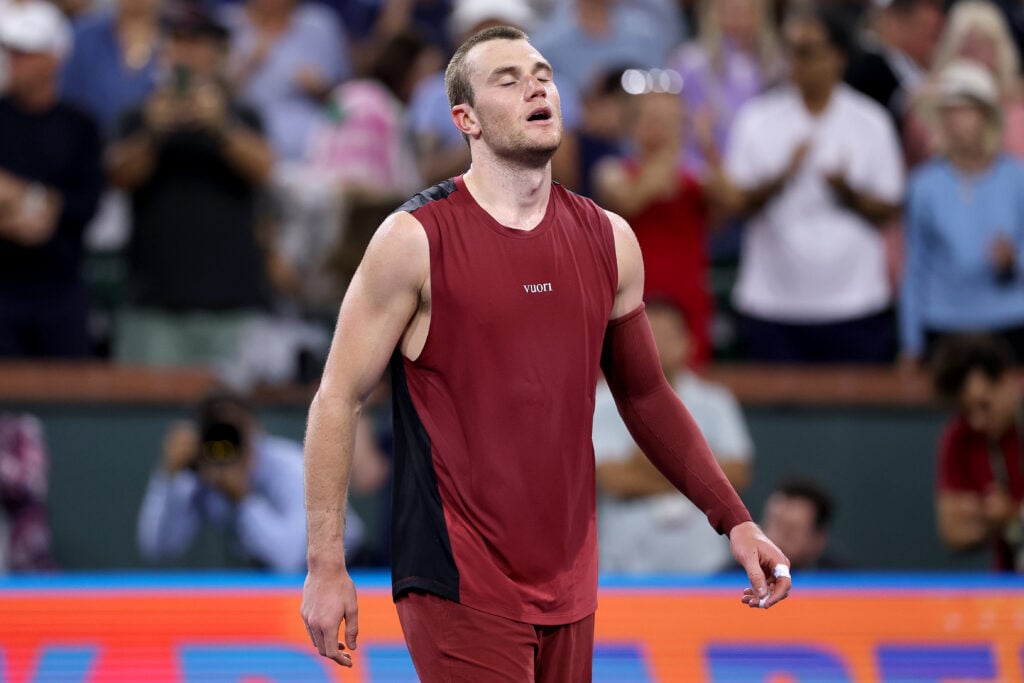 Jack Draper celebrates his win against Novak Djokovic at Indian Wells in 2026