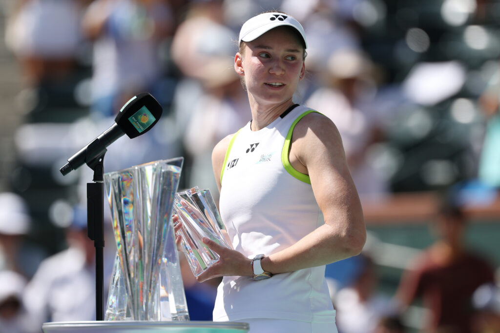 Elena Rybakina gives her post-match speech after losing the 2026 Indian Wells final
