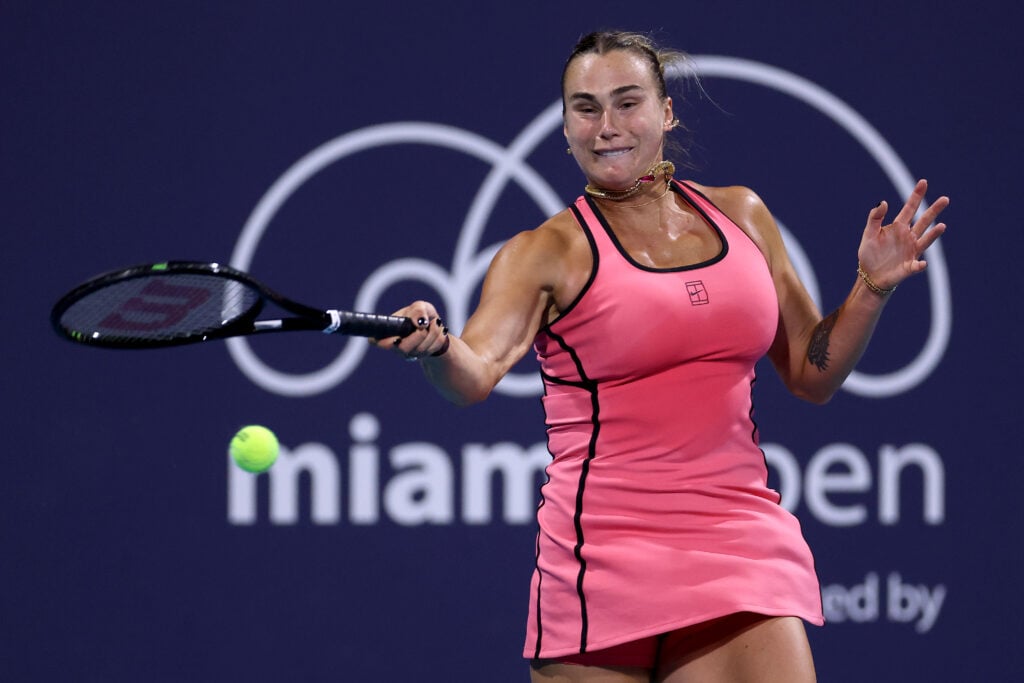 Aryna Sabalenka hits a forehand