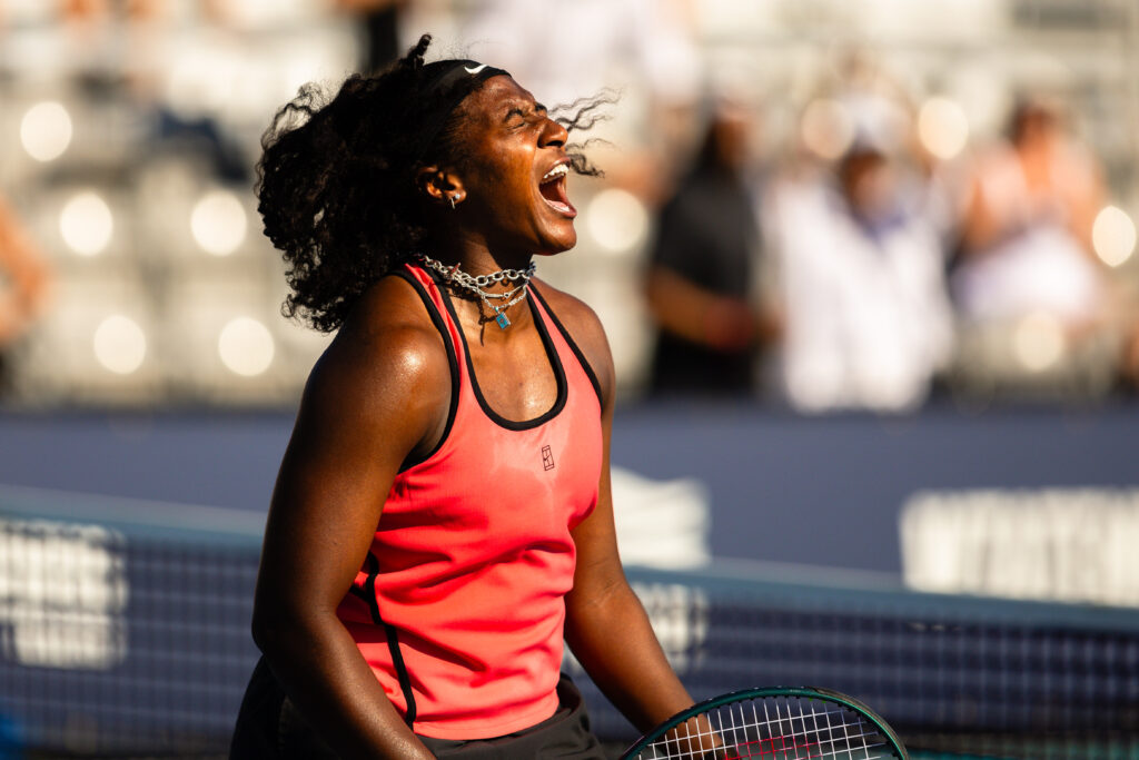 Hailey Baptiste celebrates at the 2026 Miami Open