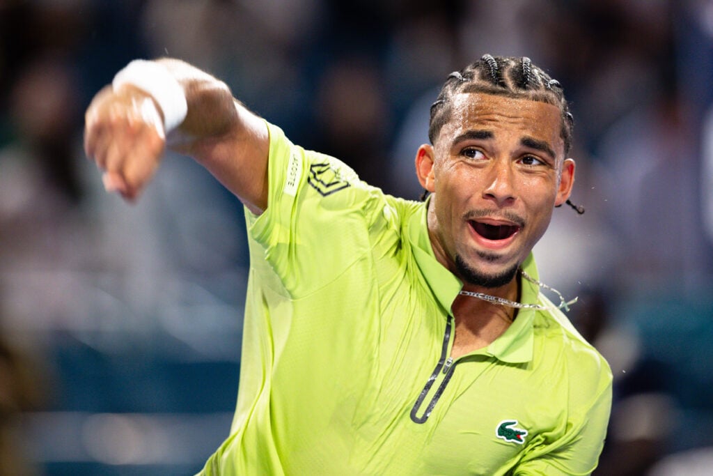 Arthur Fils of France celebrates his win against Tommy Paul of the United States during their quarterfinal match on Day 9 of the Miami Open at Hard Rock Stadium in Miami Gardens, Florida, on March 25, 2026.