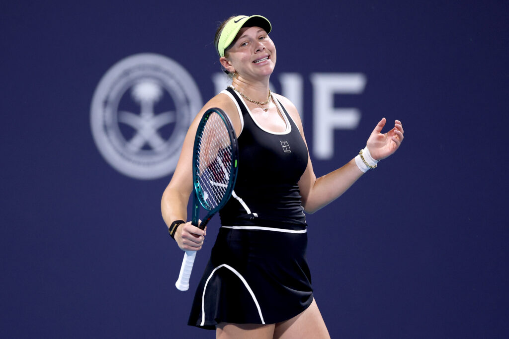 Amanda Anisimova reacts during the 2026 Miami Open