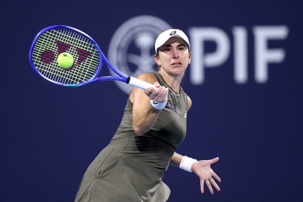 Belinda Bencic hits a forehand at the 2026 Miami Open