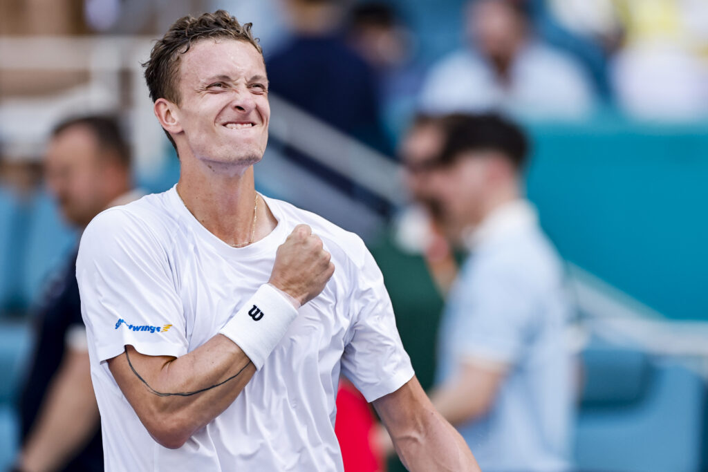 Jiri Lehecka celebrates his semi-final win at the 2026 Miami Open