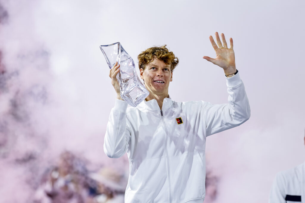 Jannik Sinner celebrates after winning the 2026 Miami Open