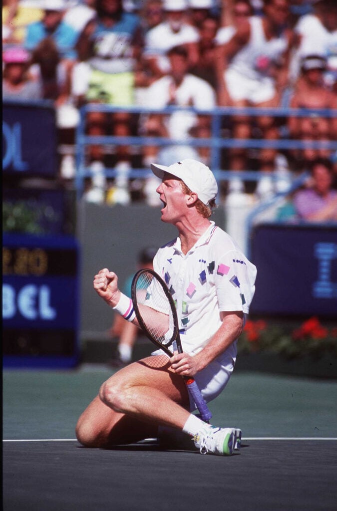 Jim Courier, tennis player plays in the Indian Wells Tennis Tournament April 9, 1991 Indian Wells, California